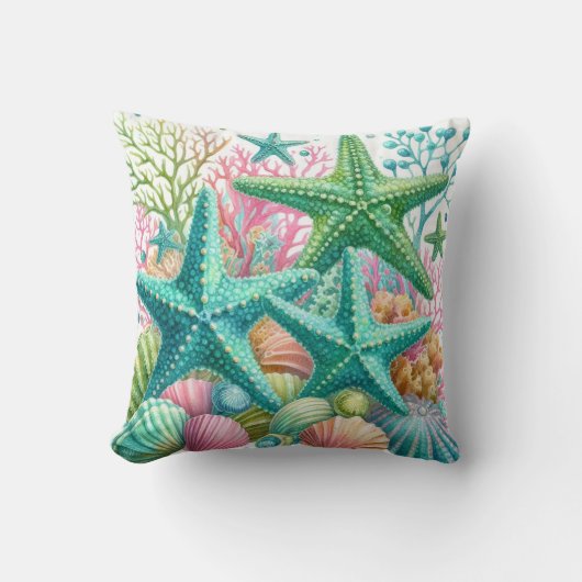 キュートカラフルなヒトデの貝殻の沿岸海老 クッション (正面)