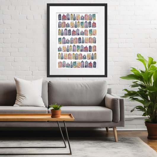 キュートカラフルアムステルダムハウスウォーターカラーアート ポスター