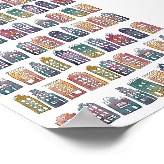 キュートカラフルアムステルダムハウスウォーターカラーアート ポスター (角)