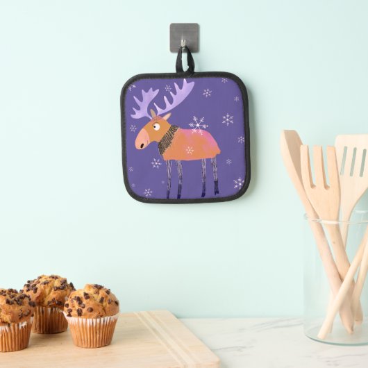 キュートカラフルウィンタームースオーブンミット 鍋敷き (インサイチュ (吊り下げ))