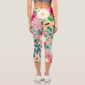 キュートカラフルウォーターカラーフローラピンクデザイン カプリレギンス (裏面)
