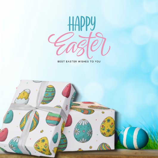 キュートカラフルエッグイースターチックラッピング紙 ラッピングペーパー