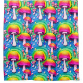 キュートカラフルキノコのシームレスなパターン シャワーカーテン (正面)