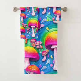 キュートカラフルキノコのシームレスなパターン バスタオルセット