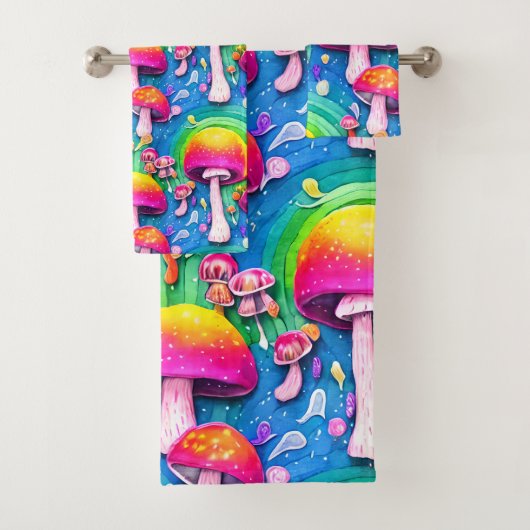 キュートカラフルキノコのシームレスなパターン バスタオルセット (インサイチュ)