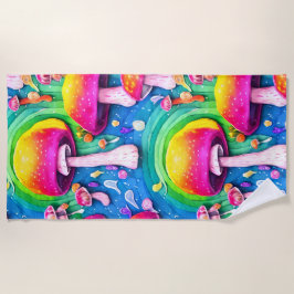 キュートカラフルキノコのシームレスなパターン ビーチタオル