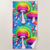 キュートカラフルキノコのシームレスなパターン ビーチタオル (正面)