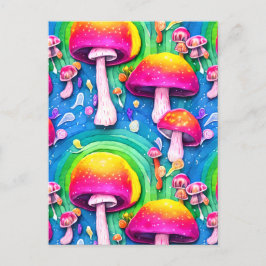 キュートカラフルキノコのシームレスなパターン ポストカード