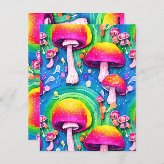 キュートカラフルキノコのシームレスなパターン ポストカード (正面/裏面)