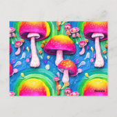 キュートカラフルキノコのシームレスなパターン ポストカード (裏面)
