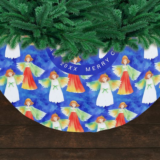 キュートカラフルクリスマスエンジェルス水彩 ブラッシュドポリエステルツリースカート