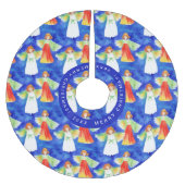 キュートカラフルクリスマスエンジェルス水彩 ブラッシュドポリエステルツリースカート (正面)