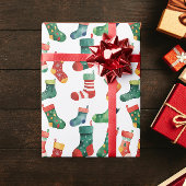 キュートカラフルクリスマスソックスストッキング水彩 ラッピングペーパー
