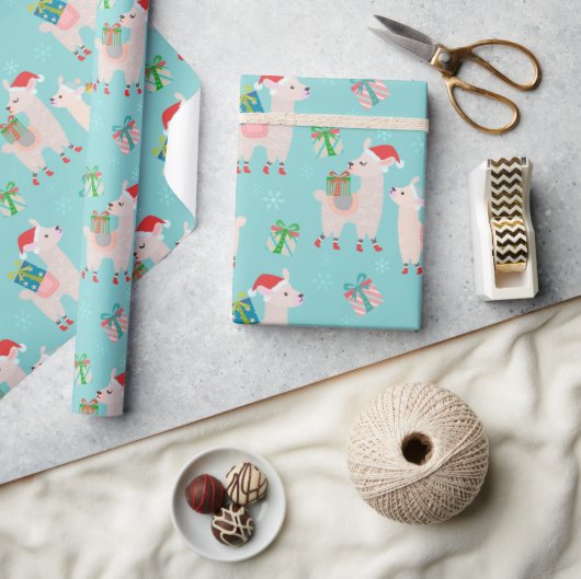 キュートカラフルクリスマスホリデーラマキッズパターン ラッピングペーパー (クラフト)