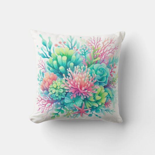 キュートカラフルコーラル海洋生物コースト航海のビーチ クッション (正面)