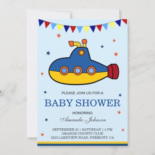 キュートカラフルサブマリン赤ちゃんシャワー招待状 招待状 (正面)