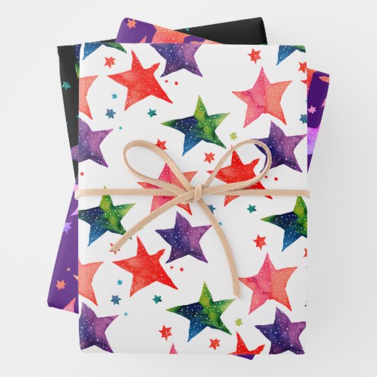 キュートカラフルスター静かナイト銀河系水彩 ラッピングペーパーシート (インサイチュ)