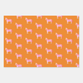 キュートカラフルゼブラアニマルプリントはっきりしたライムピンク ラッピングペーパーシート