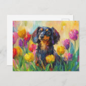 キュートカラフルダシュント絵を描チューリップ ポストカード (正面/裏面)
