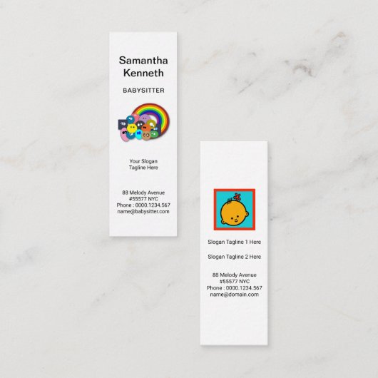 キュートカラフルチルドレンズブライトレインボーベビーシッター スキニー名刺 (正面/裏面)