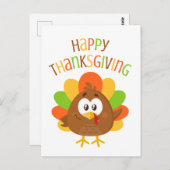 キュートカラフルトルコ秋ハッピーサンクスギビング ポストカード (正面/裏面)