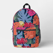 キュートカラフルトロピカルパターンモノグラムイニシャル プリントバックパック (正面)
