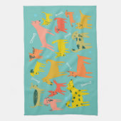 キュートカラフルドッグズパピーティール（緑がかった色） キッチンタオル (縦)