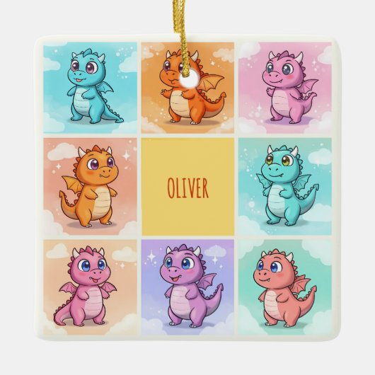 キュートカラフルドラゴン セラミックオーナメント (正面)