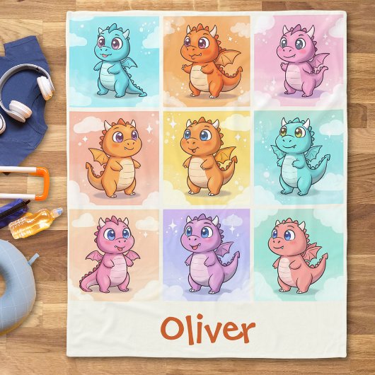 キュートカラフルドラゴン フリースブランケット