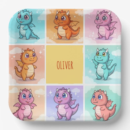 キュートカラフルドラゴン ペーパープレート (正面)