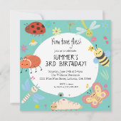 キュートカラフルバグキッズスクエア誕生日 招待状 (正面)