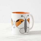 キュートカラフルバタフライマグ – オレンジ色の先端 ツートーンマグカップ (正面右)