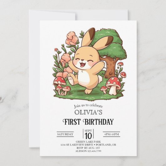 キュートカラフルバニー1th誕生日デジタル 招待状 (正面)