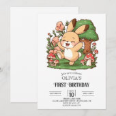キュートカラフルバニー1th誕生日デジタル 招待状 (正面/裏面)