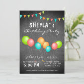 キュートカラフルバルーンシャルボードバースデーパーティー 招待状 (スタンド正面)