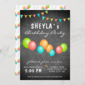 キュートカラフルバルーンシャルボードバースデーパーティー 招待状 (正面/裏面)