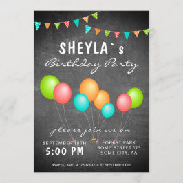 キュートカラフルバルーンシャルボードバースデーパーティー 招待状