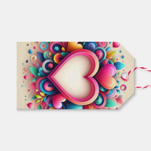 キュートカラフルバレンタインデーハート ギフトタグ (正面(横))