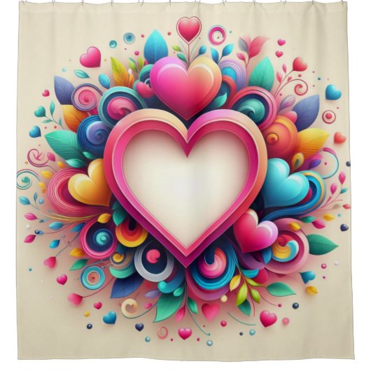 キュートカラフルバレンタインデーハート シャワーカーテン (正面)