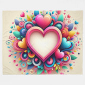 キュートカラフルバレンタインデーハート フリースブランケット (正面(横))