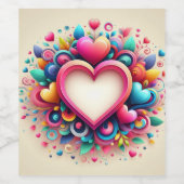 キュートカラフルバレンタインデーハート ワインラベル (シングルラベル)