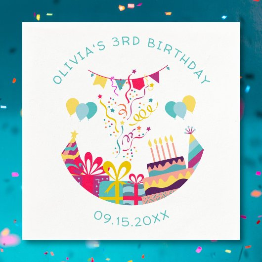 キュートカラフルバースデーパーティーカスタム文字 スタンダードカクテルナプキン