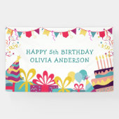 キュートカラフルバースデーパーティーカスタム文字 横断幕 (横)