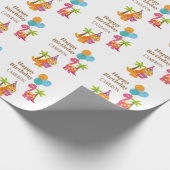 キュートカラフルバースデーパーティー恐竜 ラッピングペーパー (角)