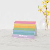 キュートカラフルパステルストライプのパタンパーソナライズされた カード (黄色い花)