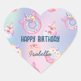 キュートカラフルパステルユニコーンレインボドーナツ ハートシール