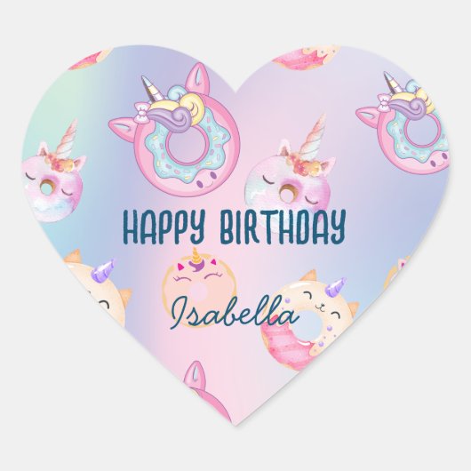 キュートカラフルパステルユニコーンレインボドーナツ ハートシール (正面)