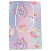 キュートカラフルパステルユニコーンレインボドーナツ ミディアムペーパーバッグ (正面)