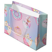 キュートカラフルパステルユニコーンレインボドーナツ ラージペーパーバッグ (正面アングル)