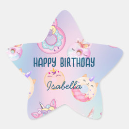 キュートカラフルパステルユニコーンレインボドーナツ 星シール